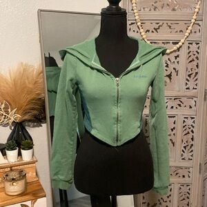 Cute fitted crop sweatshirt zip front hoodie